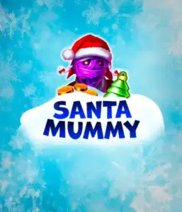  Behold the unique "Santa Mummy" slot game by Belatra, featuring a Santa-clad mummy decked out in festive holiday attire. This vibrant image portrays the mummy with a bright purple hue, wearing a Santa hat, surrounded by snowy blue and frosty snowflakes. The game's title, "Santa Mummy," is prominently displayed in large, cool blue letters.